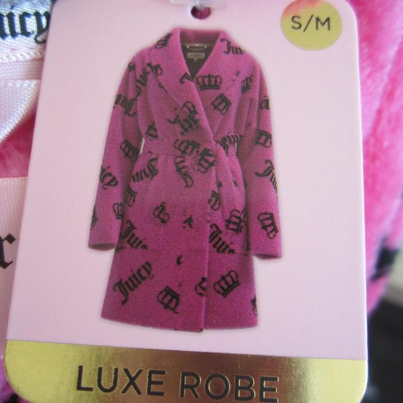 Juicy Couture Bathrobe Robe Sleepwear Hot Pink Crown S/M or L/XL Women NEW - Picture 4 of 6